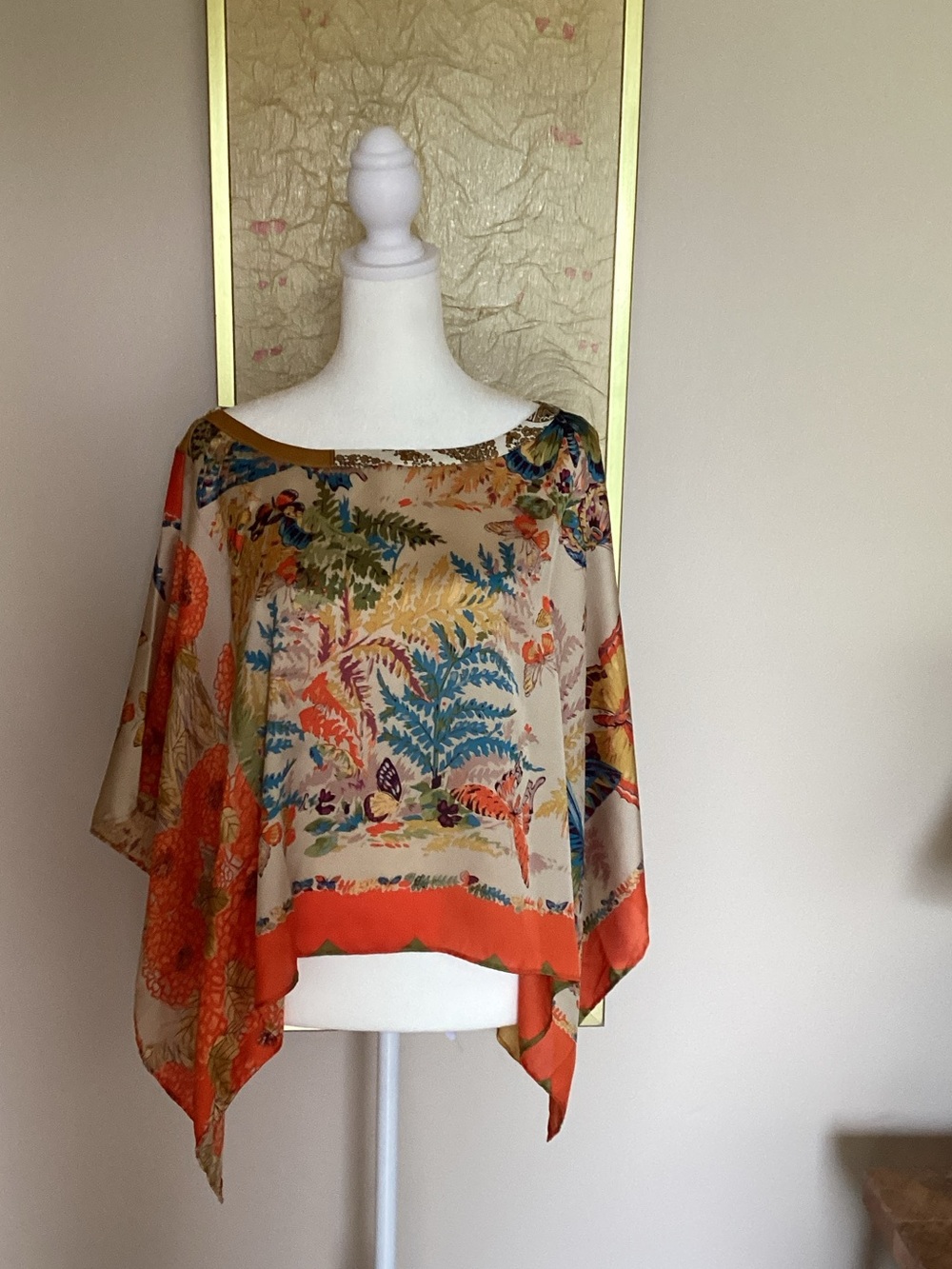 Women's Botanical Print Sheer Tunic Top in Orange Accent